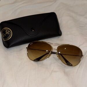 Ray-Ban Gold Frame Aviator Sunglasses with Brown Lenses